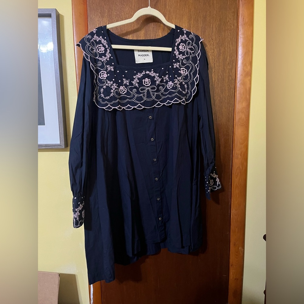 Navy Floral Embroidered Mini Dress